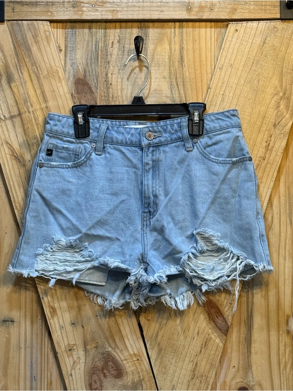 High-Rise Light Blue Distressed Denim Shorts - Casual Summer Staple